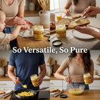 People cooking with and moisturizing hands using Farmer Bob's beef tallow, so versatile so pure