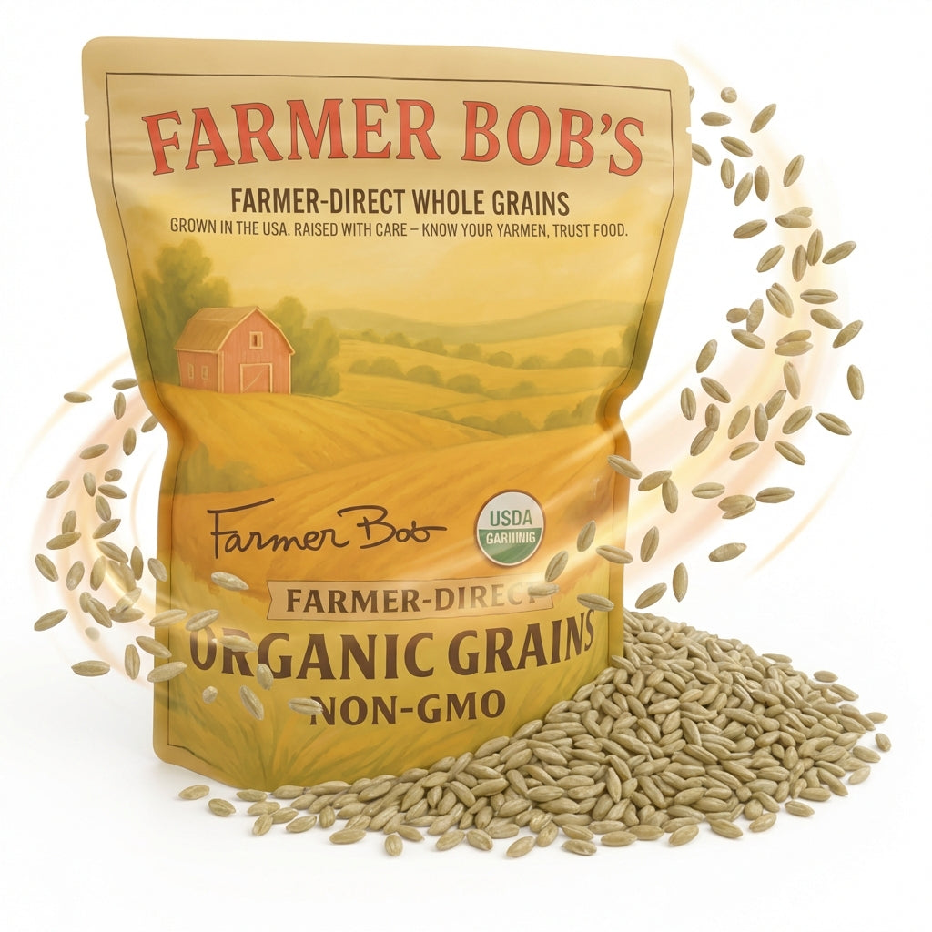Farmer Bob's Whole Rye Berries Organic - USDA Certified, Farmer-Direct, Grown in USA - No Glyphosate, Reclosable Bag - Ideal for Baking Rye Bread, Cooking - Premium Organic Rye Berry Grain