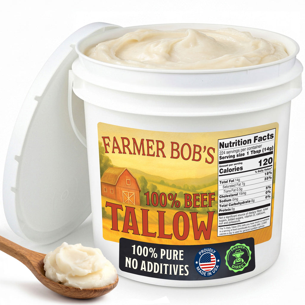 Farmer Bob's Beef Tallow for Cooking - Ideal for Deep Frying & Soap Making - Grass Fed - Bulk Cooking & Baking - Natural, Versatile Culinary Fat - Perfect for Kitchens & Home Chefs