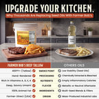 Chart comparing Farmer Bob's beef tallow to seed oils on smoke point, processing, nutrients and origin