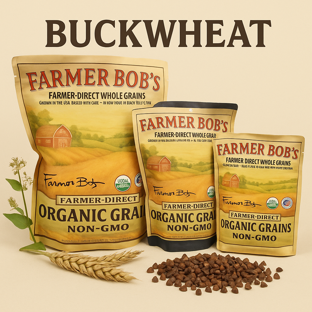 Farmer Bob's Organic Hulled Buckwheat Groats – USDA Organic, Non‑GMO, Farmer‑Direct, Glyphosate‑Free, Gluten‑Free Superfood trigo sarraceno organico Raw Buckwheat Groats Storage Bulk Bag