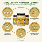 Diagram addressing beef tallow questions on odor, safety, resealable glass jars and recycling