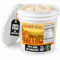 Farmer Bob's 7 lb beef tallow bucket open and full, tagged 100% pure with no additives